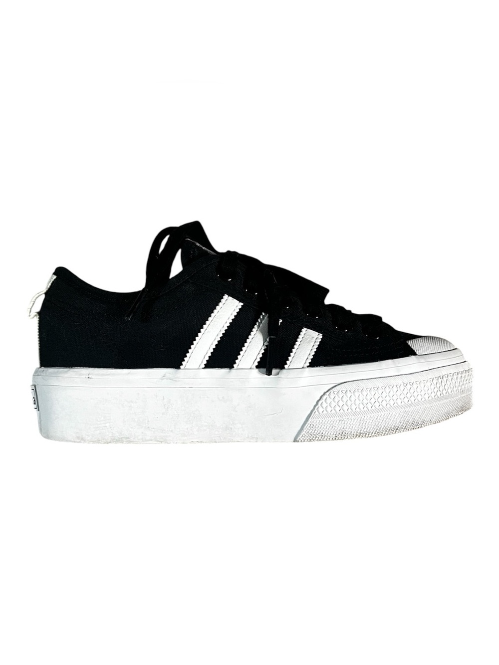 adidas Nizza PlatformBlack Low-Top Sneakers with White Stripes and Platform Sole